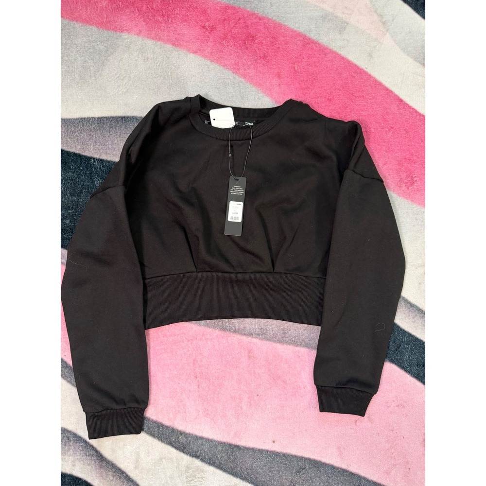 Fashion Nova Truly Amazing Jogger Set Black Cropped Sweatshirt Top Medium NWT
